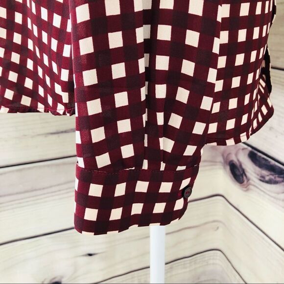 The Limited Ashton Burgundy Gingham Plaid Button Down Long Sleeve Shirt - Picture 7 of 13